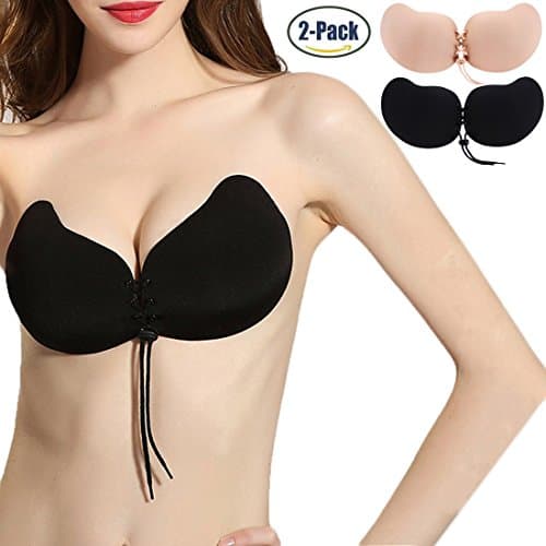 Uniqhia Strapless Bra 2 Pack Self Adhesive Silicone Invisible Push Up Bra for Women and Girls