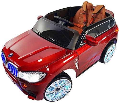 BMW X5 Style Premium 12-volt MP3 Electric Battery Powered Ride On Kids Boys Girls Toy Car RC Parental Remote LED Lights Music Leather Seat Real Paint -Red
