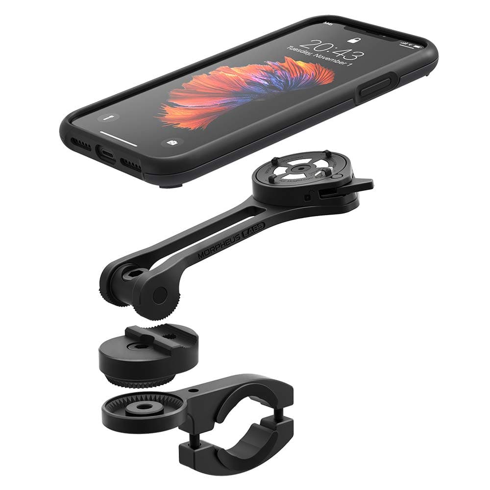 MORPHEUS LABS M4s FLEX iPhone XR Bike Mount, iPhone XR Motorcycle Mount, Phone Holder & iPhone XR Case, Bicycle Cell Phone Holder, Adjustable, fits Most Handlebars, 360 Rotation [Black]