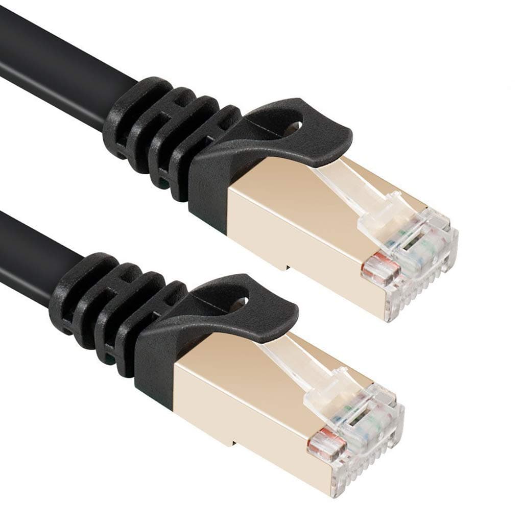 Cat 7 Ethernet Cable 50 ft Black - 10GB Fastest Shielded RJ45 Computer Internet Network Cable - Flat Patch Cable for Modem Router LAN