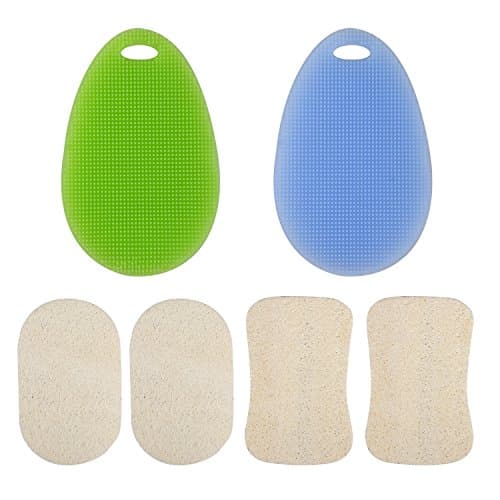 Multipurpose Silicon Kitchen Scrubber 2pcs + Loofah Dish Sponges 4pcs,Toptops Antibacterial Food-grade Durable Dish Scrubber Brush Non Stick BPA Free Mildew-Free.