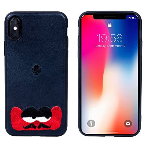 KUUFER iPhone X Case with Embroidery Painting for Apple iPhone X 2017 (darkblue+red)