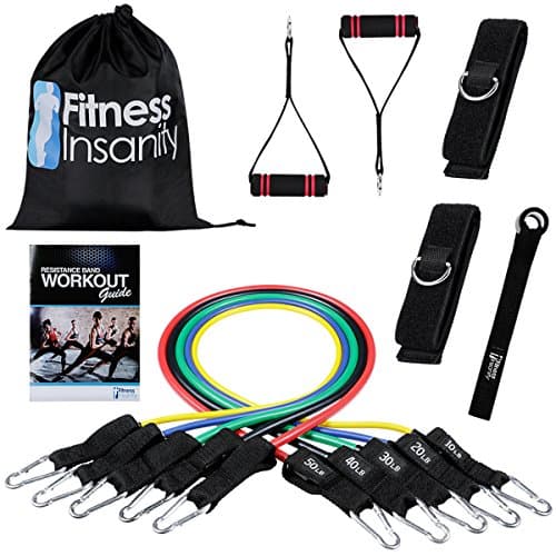 Fitness Insanity Resistance Band Set - Include 5 Stackable Exercise Bands with Waterproof Carrying Case, Door Anchor Attachment, Legs Ankle Straps and Exercise Guide Ebook - 100% Life Time Guarantee