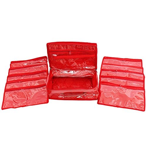 Bagaholics 10 Zip Pockets Multi function Beauty Travel Multipurpose Cosmetic Bag Organizer Case Jewelry Pouch Makeup Make up Wash Pouch Toiletry Bag (Red)