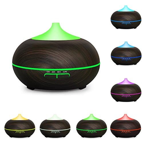 Greywolf Aromatherapy Diffuser 300 ml Wood Grain Ultrasonic Essential Oil Diffuser 7 Changed LED Lights Color, 4 Timer Settings with Waterless Auto Shut-Off