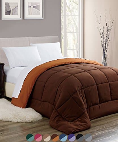 Woven Trends Sleep Elegance All-Season Down Alternative Comforter - Stitched Quilted Reversible Hypoallergenic Reversible Comforter (Full/Queen, Coffee)