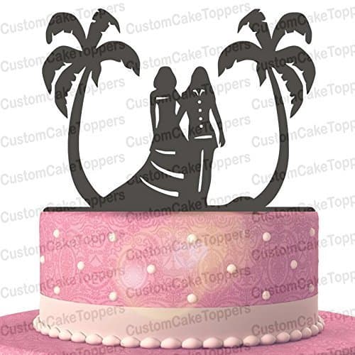 Lesbian Wedding Cake Toppers Under the Coconut Trees (Multiple Color Optional)