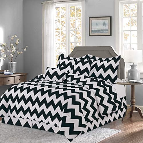 Empire Home Annissa Collection Luxurious 10-Piece Geometric Soft Comforter Set & Bed Sheets Limited-Time Sale!! (Black Chevron, King Size)