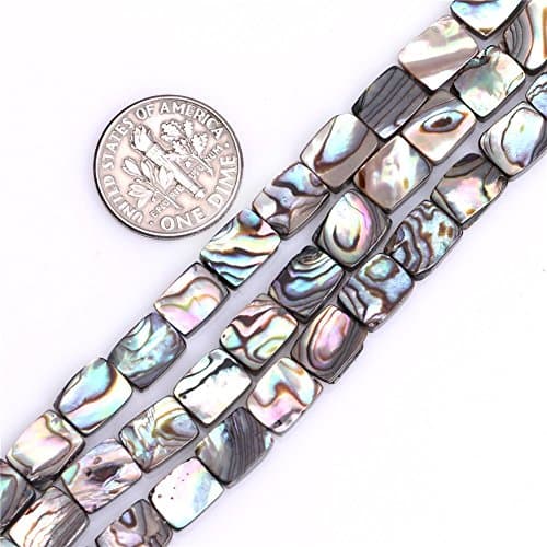 8x10mm Rectangle Abalone Shell Beads Loose Gemstone Beads for Jewelry Making Strand 15 Inch (1 x Screw Clasp Included)