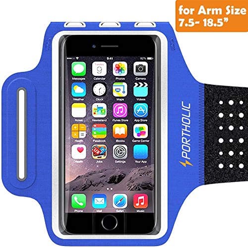 iPhone Xs Max XR X 8 7 6/6s Plus Armband Water Resistant PORTHOLIC Phone Running Sport Holder Workout Case for Samsung Galaxy S9 + s8 s7 s6 Edge Note 8 5 LG G6 [Stretchy] - Blue