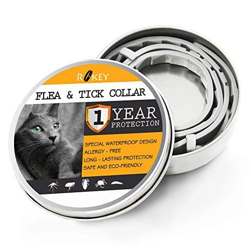 ROKEY Flea Collar for Cats - 1 Year Flea and Tick Prevention for Cats - Natural Cat Flea Treatment - Easily Adjustable, Safe and Waterproof Cat Collar