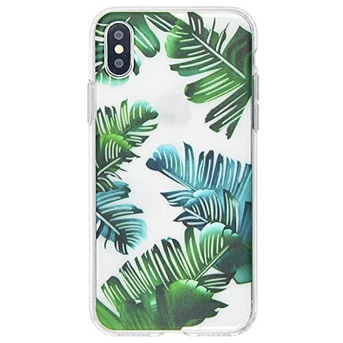 iPhone X Case, OFFAY Transparent Clear Flexible Soft Silicone (TPU) Protection Case, Unique Pattern Case Cover for Apple iPhone X - Tropical Leaves