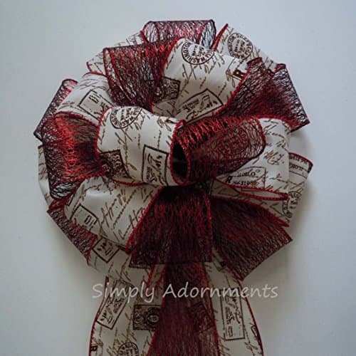 10" Vintage Postage Christmas Bow Tree Topper Bow US postage Christmas Tree Bow Rustic Winter Holidays Decor Door Hanger Christmas Wreath Bow