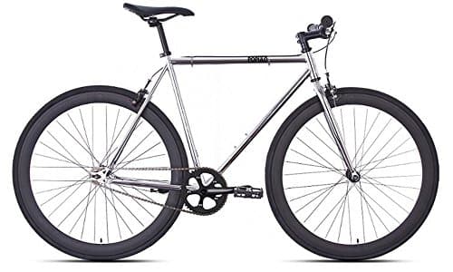 Populo Bikes Union Fixed Gear Single Speed Urban Fixie Road Bike, High Polished Silver/Black, 49cm/Small