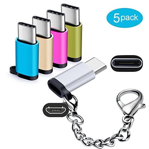 USB Type C Adapter 5 Pack, Hootek USB-C Male to Micro USB Female Connector with Keychain for Samsung Galaxy S9 S8 S8 Plus, Note 8, LG G7 G5 G6 V20 V30, Google Pixel 2 XL, Nexus 5X 6P, Nintendo Switch