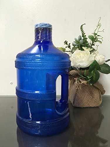 MrTableware 1 Gallon BPA FREE Reusable Plastic Drinking Water Big Mouth Bottle Jug Container with Holder (Dark Blue)