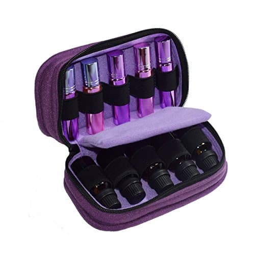 Essential Oil Carrying Case Hold 10 Bottles 5/10/15ml or 10ml Roll On Bottles (Deep Purple/Lavender)