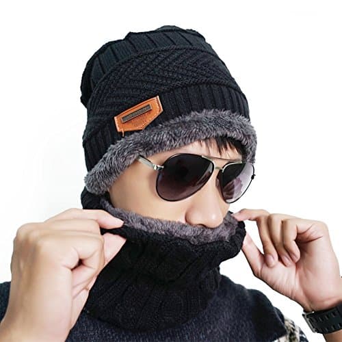 Winter Beanie Hat Scarf Set Warm Knit Hat , Outdoors Ski Thick Knit Skull Cap Scarf Set for Men and Wowen
