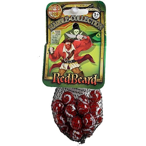 21 RED BEARD GLASS MARBLES IN NET BAG 20 X 16MM & 1 X 22MM