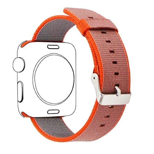 Yichan Woven Nylon Fabric Wrist Strap Replacement Band with Classic Square Stainless Steel Buckle for Apple iWatch Series 1 / 2 / 3,Sport &amp; Edition,38mm,Space Orange and Anthracite