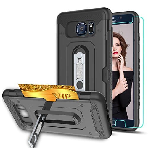 Athchu Note 5 Case,Galaxy Note 5 Case With HD Phone Screen Protector, [Card Slots Wallet Holder] Rotating Bracket Dual Layer Shockproof Case Cover for Samsung Galaxy Note 5-HM Black