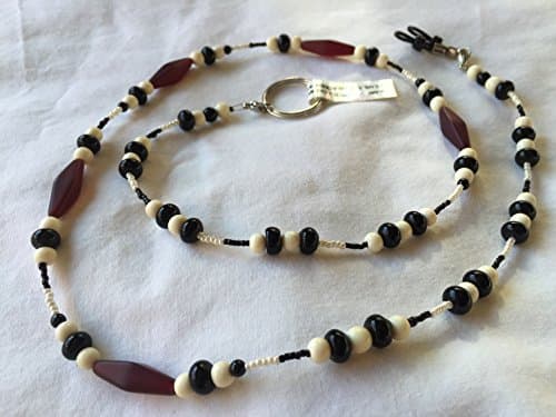 Beige and Black Bone Beads Eyeglass Chain 28 Inch