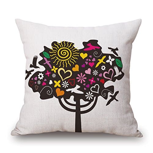FFMODE Tree Cotton Linen Square Decorative Throw Pillow Cushion 18''X18''