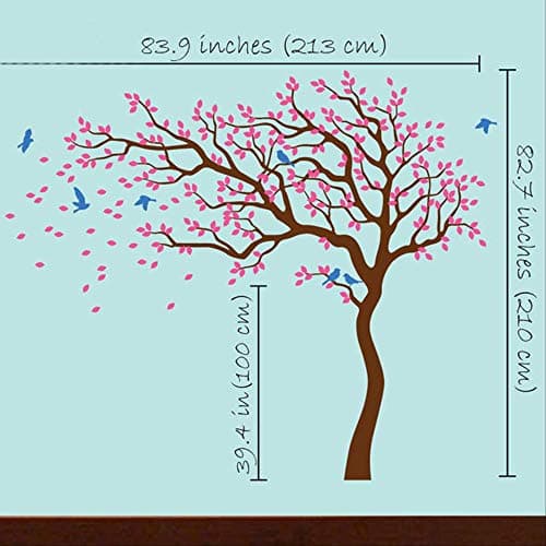 QIANGST Large White Tree Birds Vintage Wall Decals Removable Nursery Mural Wall Stickers for Kids Living Room Decoration Home Decor Pink