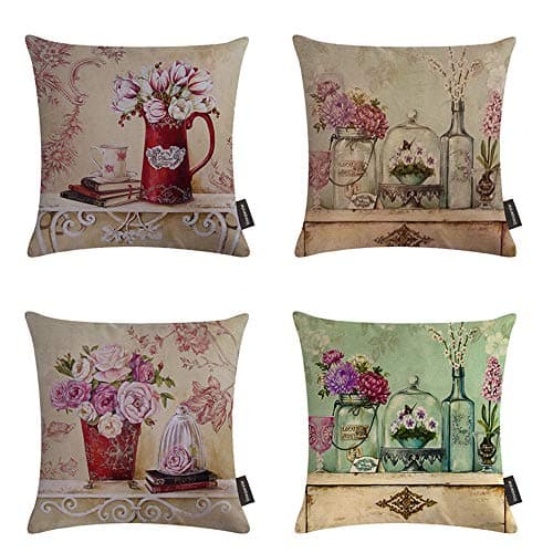 Ussuperstar Set of 4 Throw Pillow Covers Boho Hippy Elephant Tree of Life Cushion Cover Throw Floral Printed Pillow Case 18 X 18 Inch Pillowcase Multicolor (BV5)