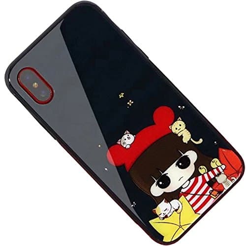 iPhone X Case, iPhone 10 Case, Weiduka TPU + Crystal Steel Tempering Glass Case, Mirror Glass Floral Pattern Painted Bumper Smooth Protective Phone Cover for iPhone X / 10 (Little Girl)