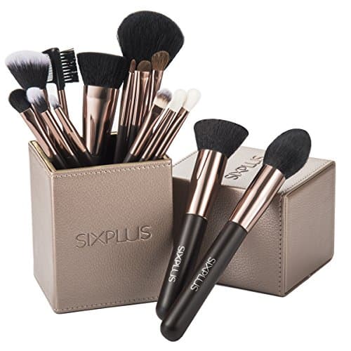 SIXPLUS 15Pcs Coffee Makeup Brush Set with Makeup Holder (Coffee)