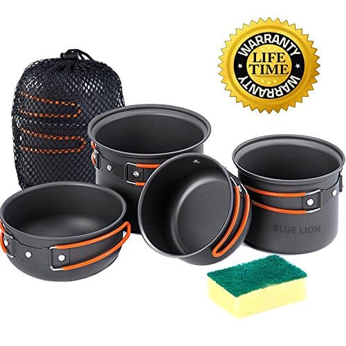 Blue Lion Camping Cookware Mess Kit, Lightweight Aluminum Cookware Cooking Pan Pot Set For Outdoor Backpacking Camping Hiking Picnic