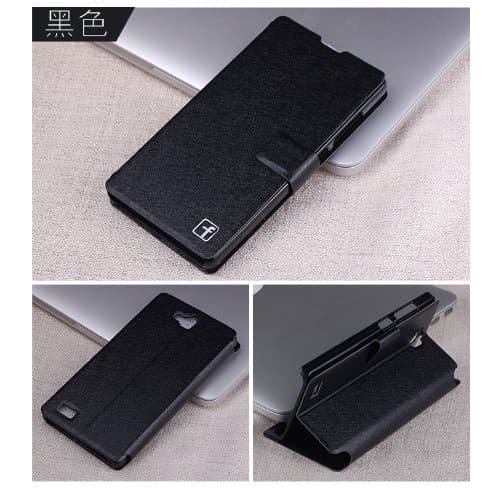 Honor 3c Case Silk Flip Leather Case for Huawei Honor 3c Cover Skin Shell (Black Color)