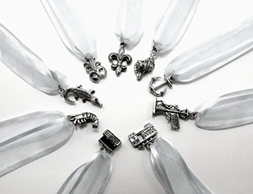 New Orleans Themed Cake Pull Charms - Silver Ribbon - Set of Nine (9)
