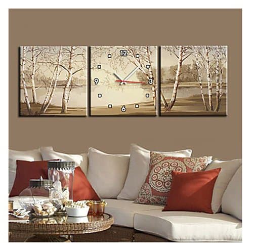 Wall Clocks Large Decorative Modern Country Style Tree in Canvas 3pcs Wall Clocks Large Decorative Luxury, Wall Clock Decorative Kitchen (1, 16"x16")