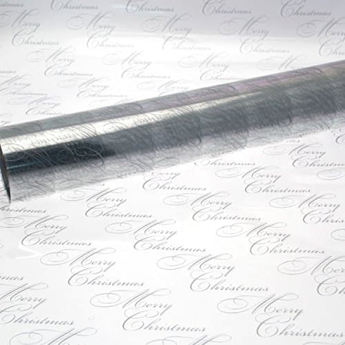 100m Roll Christmas Xmas 'Merry Christmas Script' Design Print Cellophane Film Wrap - Gold on Clear - BULK WHOLESALE ROLL!