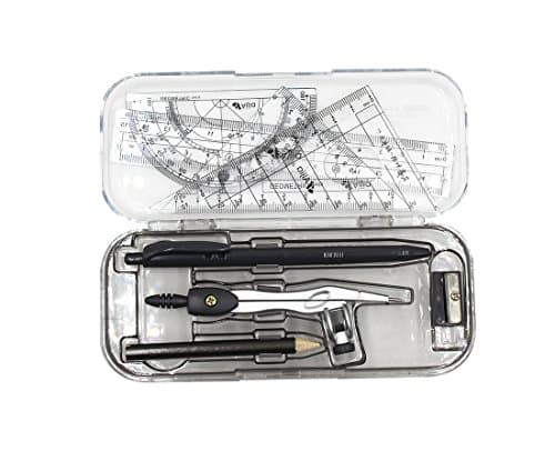 Facebecd 8 Pieces Stainless Mental Geometry Compass Set &amp; Geometry Kit for Students with Carrying Case