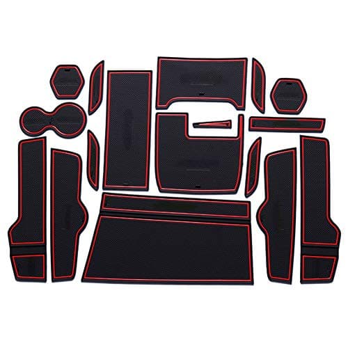 Mat Door Slot Pad Accessories Dust-Proof Storage Grid Pad 17pcs Non-Slip Car Supplies for Honda Civic 2016 2017 2018 Latex(Red Black)