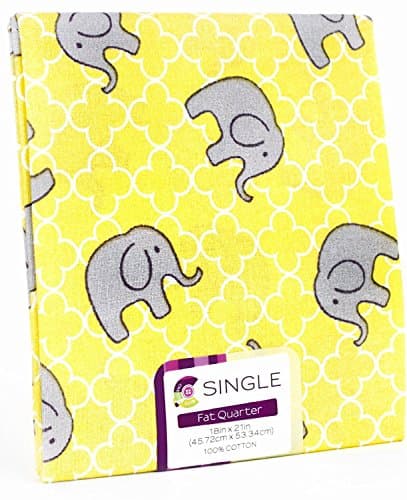 2 FAT QUARTERS Elephants with uplifting trunks on quatrefoil background Grey, Yellow &amp; White FABRIC 100% COTTON ~ SEWING, QUILTING, ART