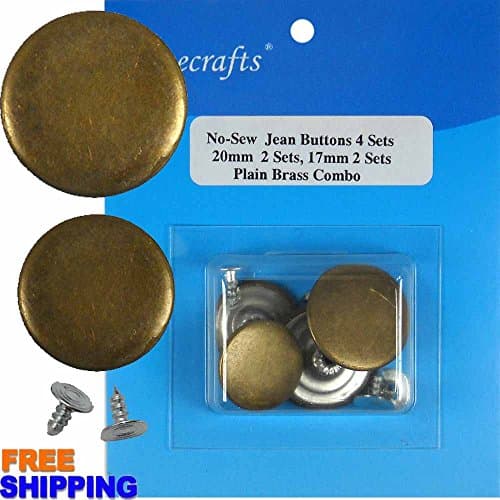 20mm, 17mm No-Sew Jean Tack Buttons Plain Combo Brass CT. 4 Buttons