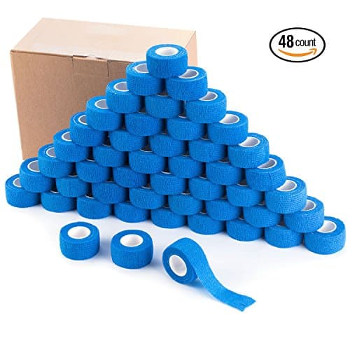 DLot 48 Rolls Self Adhesive Bandages Cohesive First Aid Wrap Medical Tape Elastic Waterproof for Finger Ankle Wrist Elbow Sprains Swelling 1" x 5 Yards (Blue)