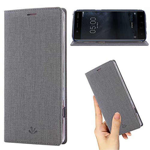 DLHLLC Nokia 6 Case,Wallet Leather Flip Case Stand/Kickstand Card Holder Magnetic Full Body Protective TPU Bumper Rubber Slim Thin PU Case for Nokia 6 (Gray)