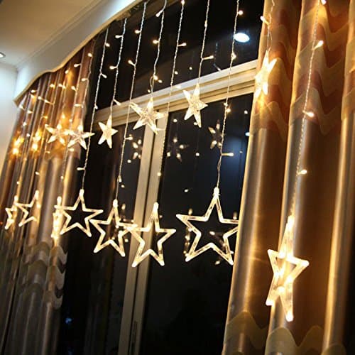 DESHIR Star Curtain Lights 12 Stars 138 LEDs Curtain String Lights Stars Christmas Lights Perfect Decoration for Wedding, Christmas, Holiday, Parties and Home (Warm White) US Plug