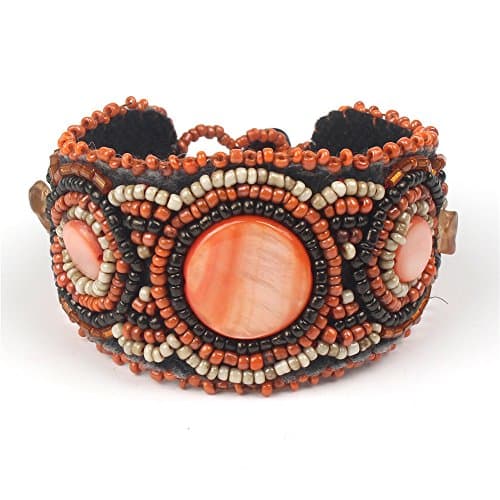 Women Bangle Cuff Wide Bracelet Seed Beads Boho Handmade Embroidered Multichrome Wristband Statement Jewelry