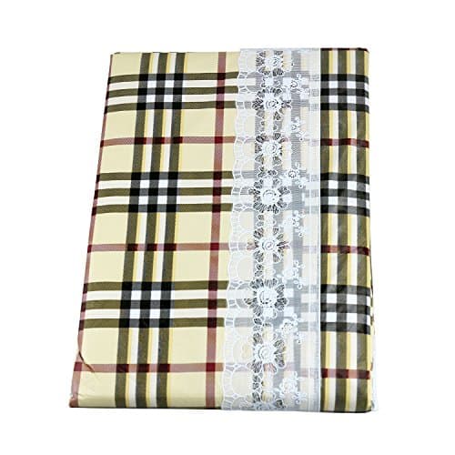 PVC Lace Tablecloth / Table Cover , Oill and Waterproof Dining Table Cover Set (Khaki and Black Checker)