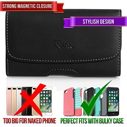 Leather Horizontal Belt Clip Case Pouch Holster for Microsoft Lumia 550 [PERFECT FITS WITH MAXBOOST BATTERY CASE ON IT ]