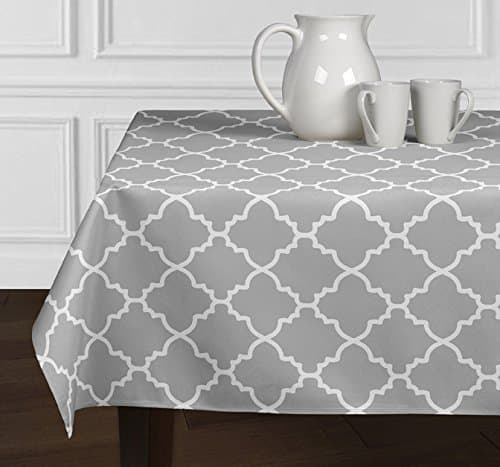 A LuxeHome Grey and White Modern Contemporary Trellis Tablecloth Dining Room Kitchen Rectangle Oblong 60" x 102"