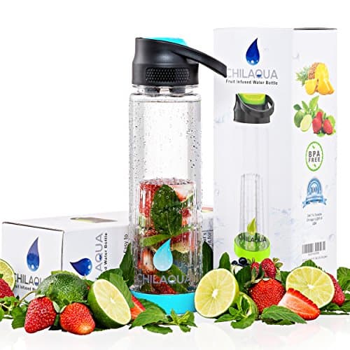 ChilAqua Best Fruit Infuser Water Bottle - Large 25 Oz - Slide Back Lid + Silicone Ice Sphere Maker - Premium Infuser Made of Tough Eastman Tritan + Ebook Recipes