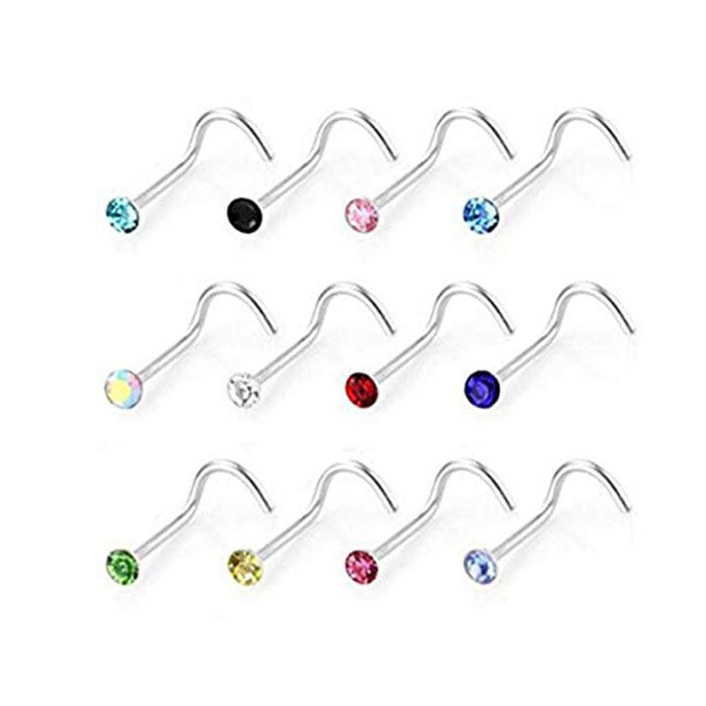J Shop 10pcs Multicolor S Shape Nose Studs Rings Piercing Stud