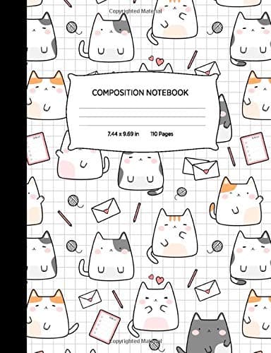 Composition Notebook: Kawaii Cats School Pattern Blank Lined Wide Ruled Notebook Journal